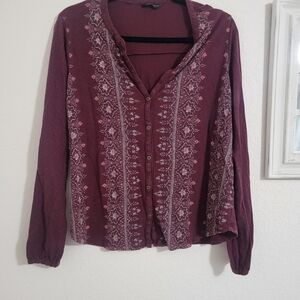 Lucky Brand Burgundy Patterned Button Down Shirt